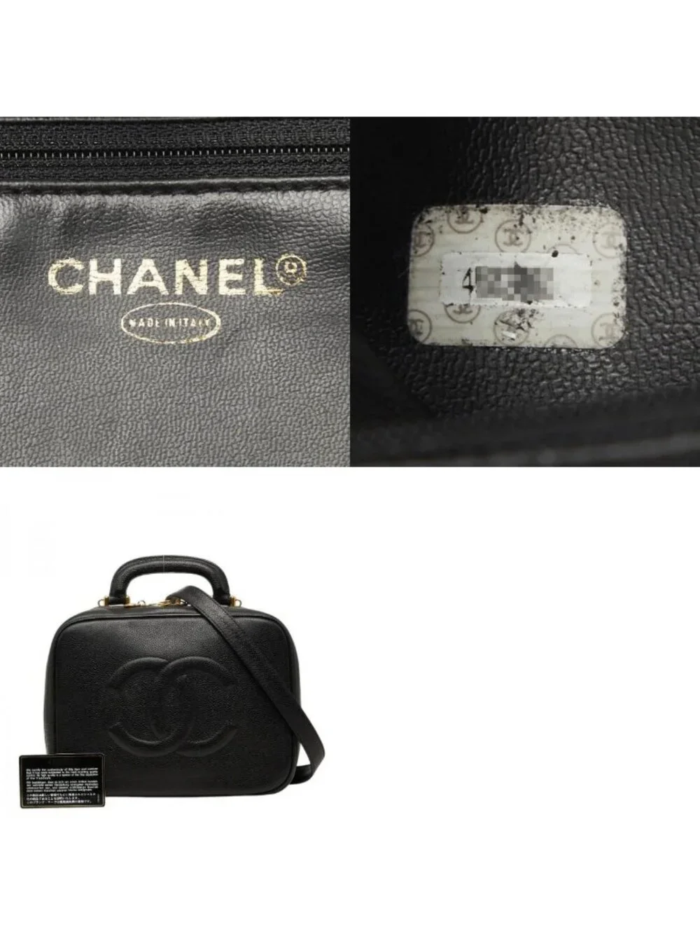 Chanel CC Logo Vanity 2-Way Shoulder Bag Black Caviar Leather